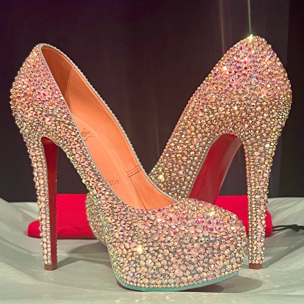 Christian Louboutin Tiffany Blue Swarovski Crystal Strass Platform Heels 36